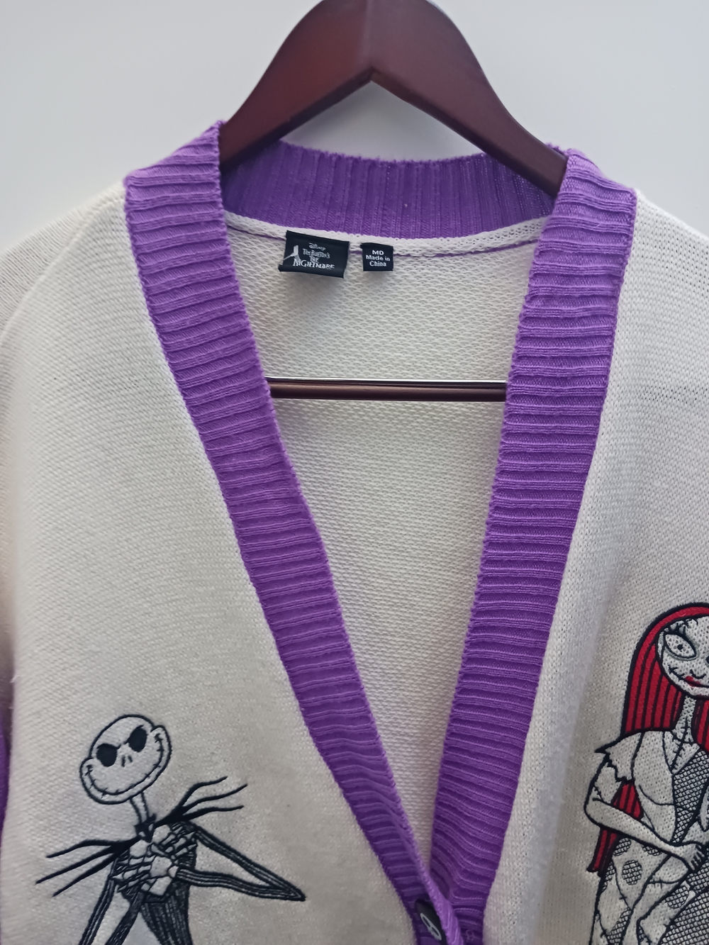 Oversized Cream & Purple Graphic Cardigan Sweater - The Nightmare Collection - Picture 2 of 10